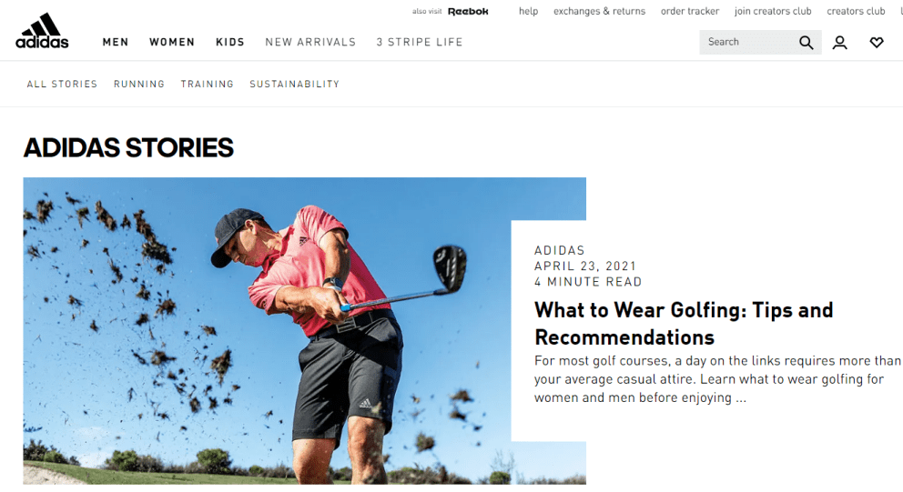 Пример контента Adidas