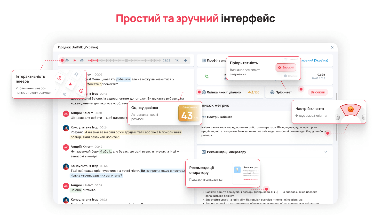 Інтерфейс AI-аналітики: оцінка дзвінка, транскрипт, теми розмови - Блог UniTalk Інтерфейс AI-аналітики: оцінка дзвінка, транскрипт, теми розмови - Блог UniTalk