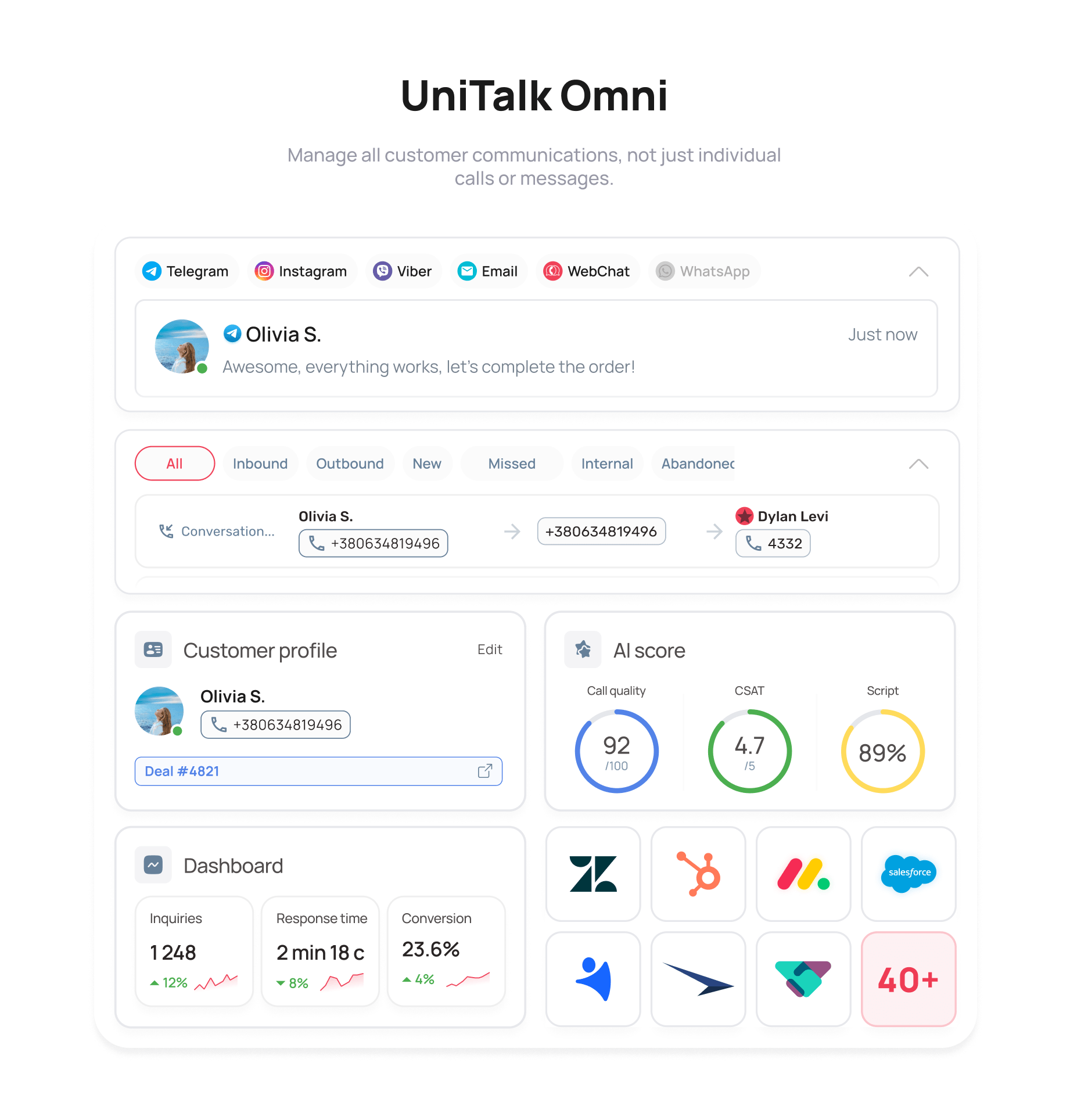 UniTalk Omni interface &mdash; a single window for managing client communication across Telegram, Instagram, Viber, and Email &mdash; UniTalk Blog