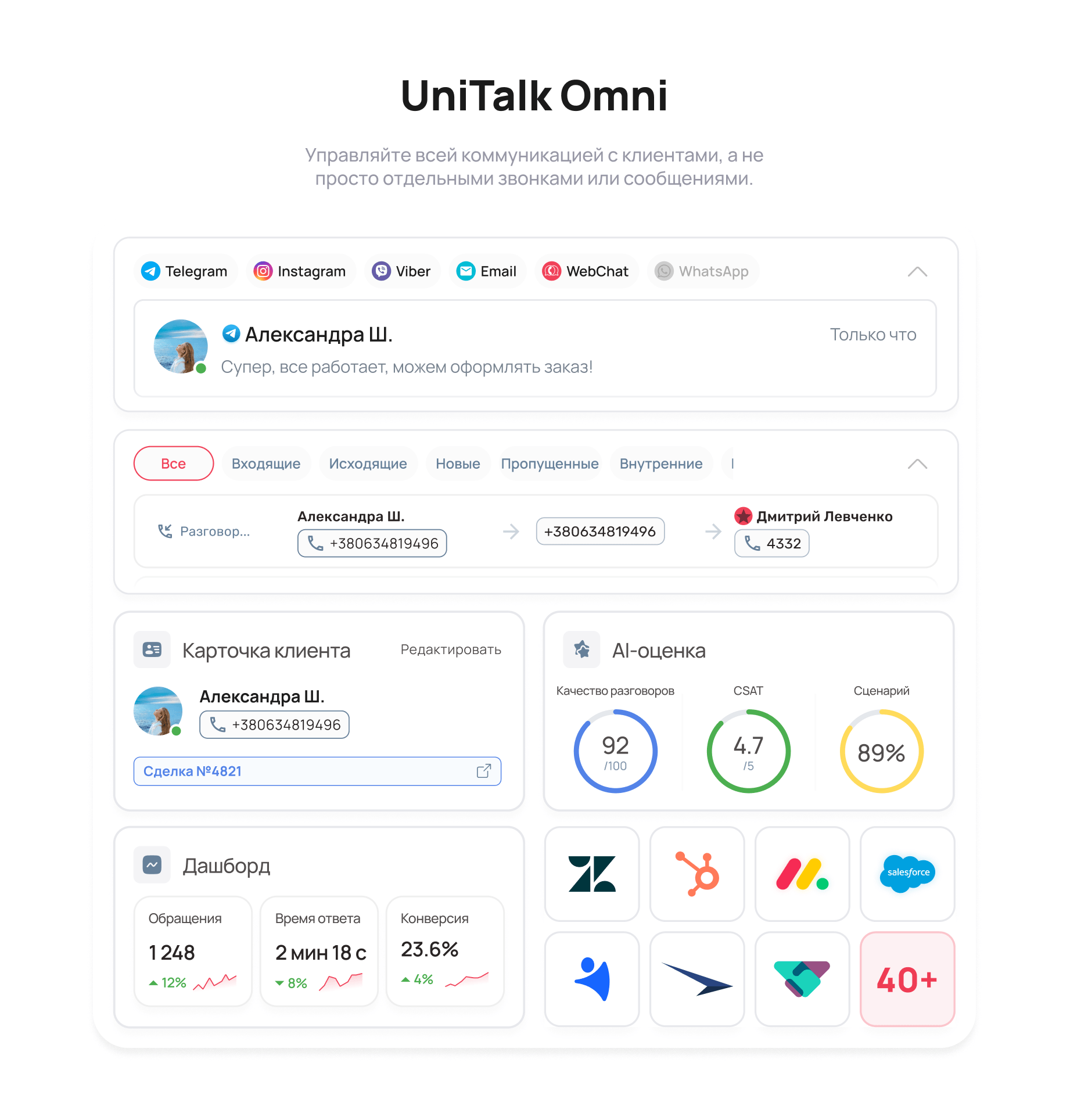 Интерфейс UniTalk Omni &mdash; единое окно для управления коммуникацией с клиентами через Telegram, Instagram, Viber и Email &mdash; Блог UniTalk
